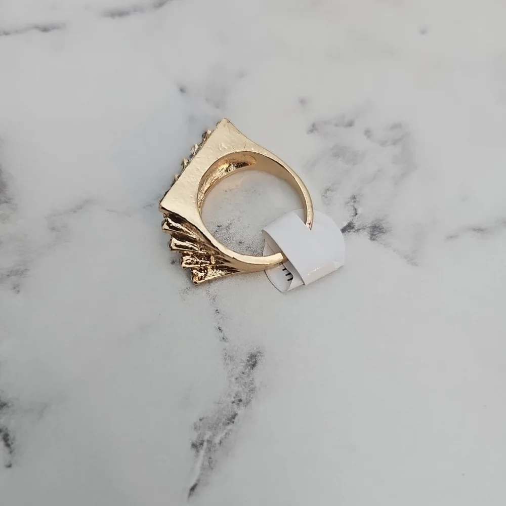 3pc Ring Set Gold Rhinestone Criss Cross Cocktail Jewelry